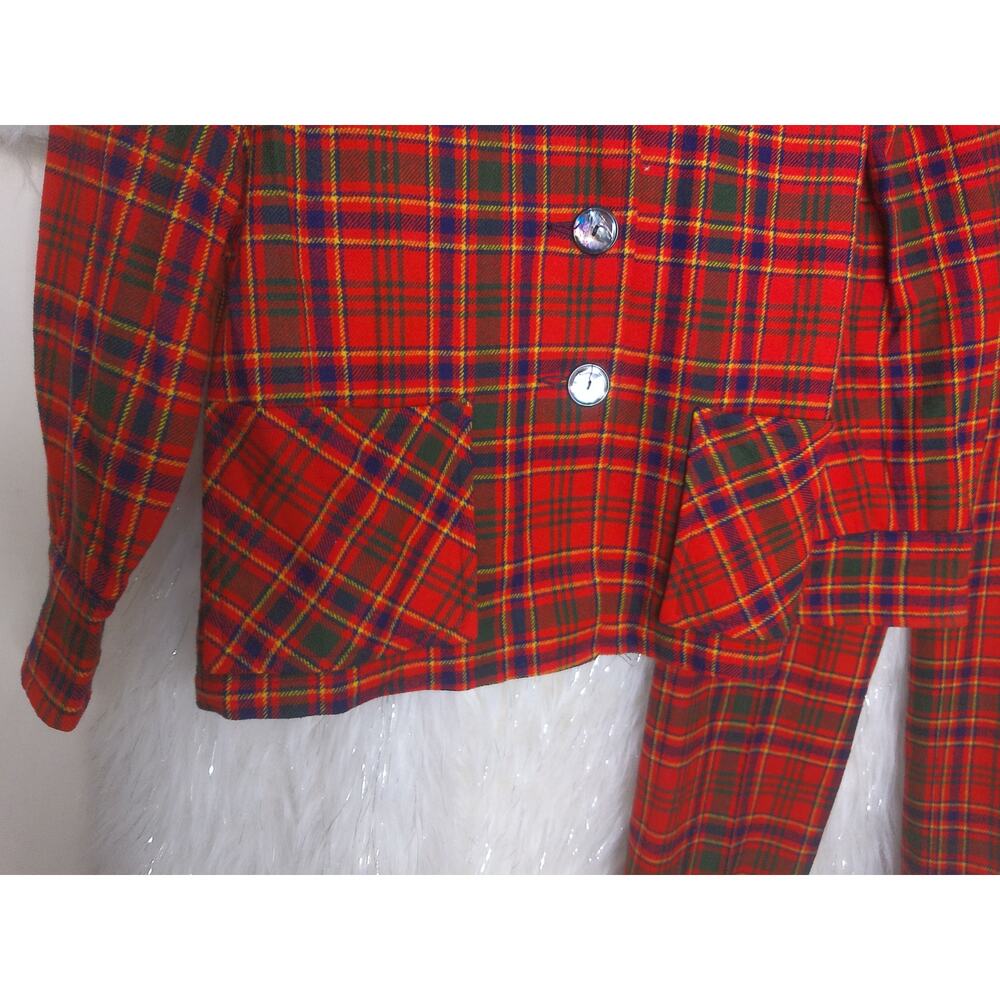 VTG Pendleton Knockabouts Red Tartan Plaid Wool Blazer & Pants Suit Set Size 12 - Picture 5 of 10